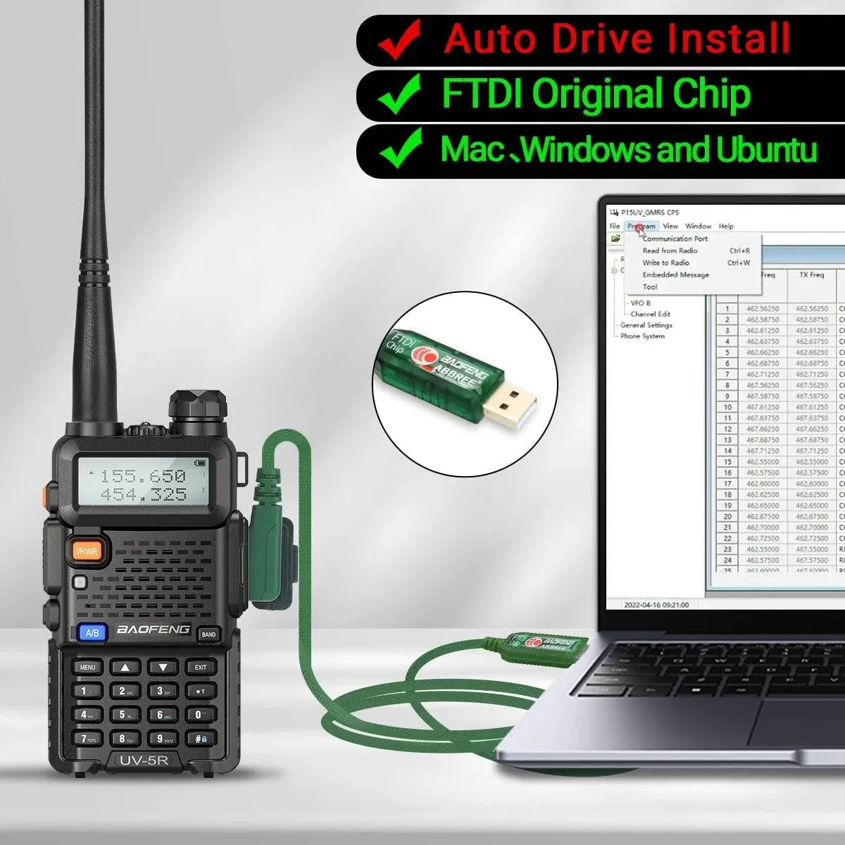 Baofeng FTDI Universal Plug & Play USB Programming Cable for UV-5R 888S UV 13 17 21 PRO Walkie Talkie Easy Setup No Drive Needed