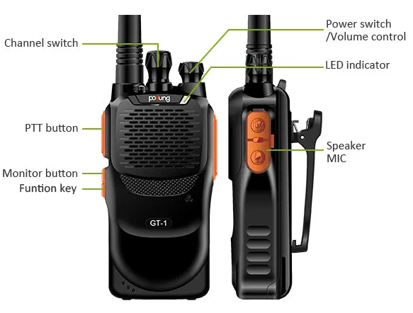 Baofeng GT-1 | UHF | 5W | 16CH | Flashlight | FM Function Two-Way Radio