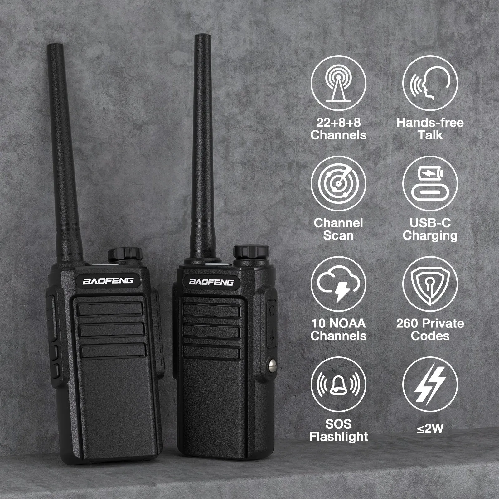Baofeng MP31 GMRS Radio [1 Pair] | 2W |  IP54 Waterproof | USB-C Charging | VOX | NOAA Receive & Scan