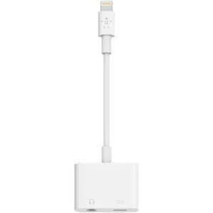 Belkin 3.5mm Audio   Charge RockStar, Lightning/Mini-phone Audio/Power/Data Transfer Cable for Headphone, Speaker, Microphone, Remote Control, Audio Device, iPhone, White