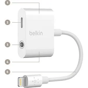 Belkin 3.5mm Audio   Charge RockStar, Lightning/Mini-phone Audio/Power/Data Transfer Cable for Headphone, Speaker, Microphone, Remote Control, Audio Device, iPhone, White
