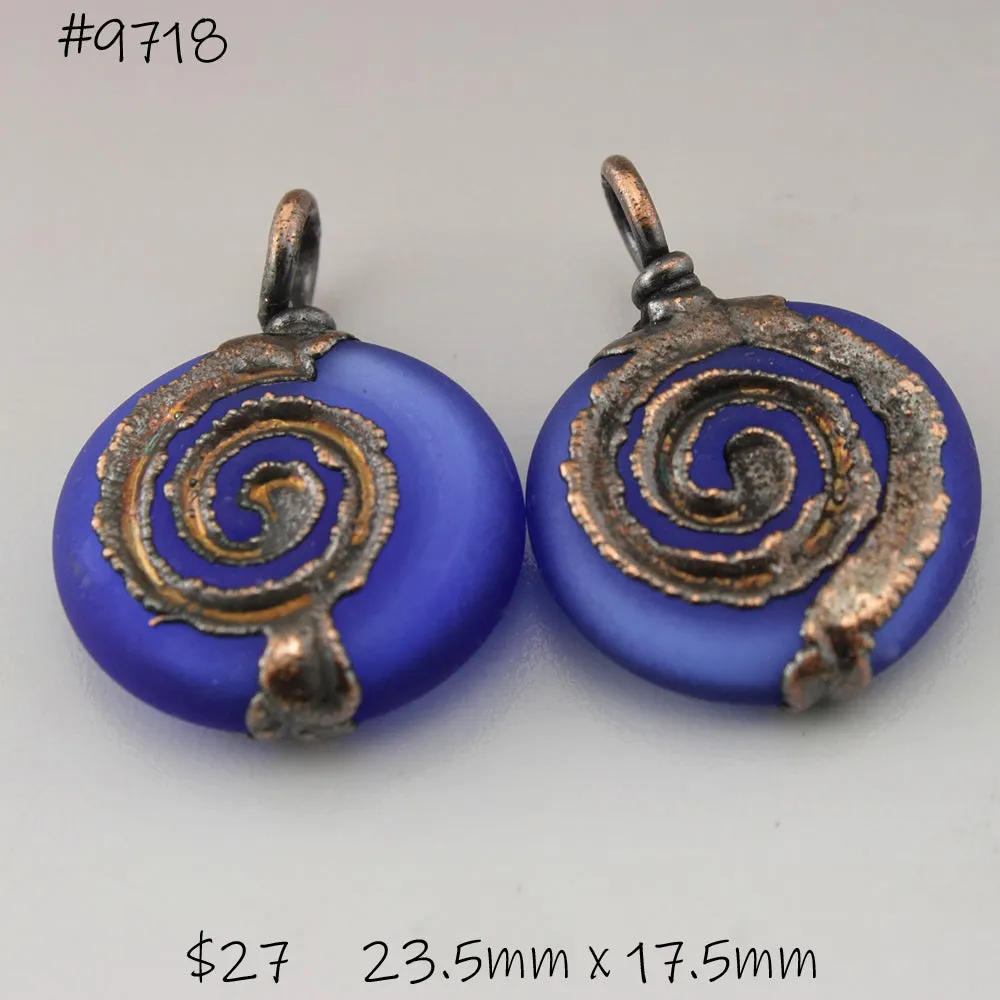 Blue Etched Spiral Lentils with Copper Electroforming