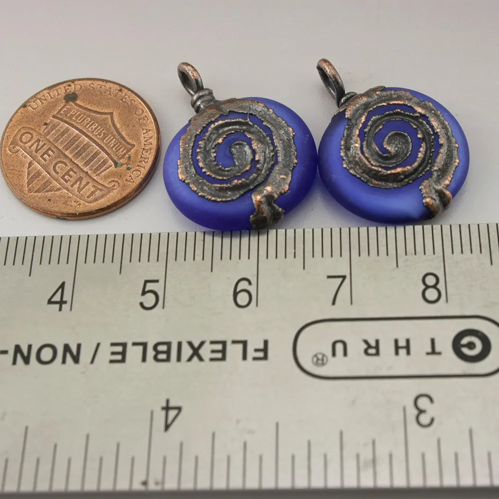 Blue Etched Spiral Lentils with Copper Electroforming