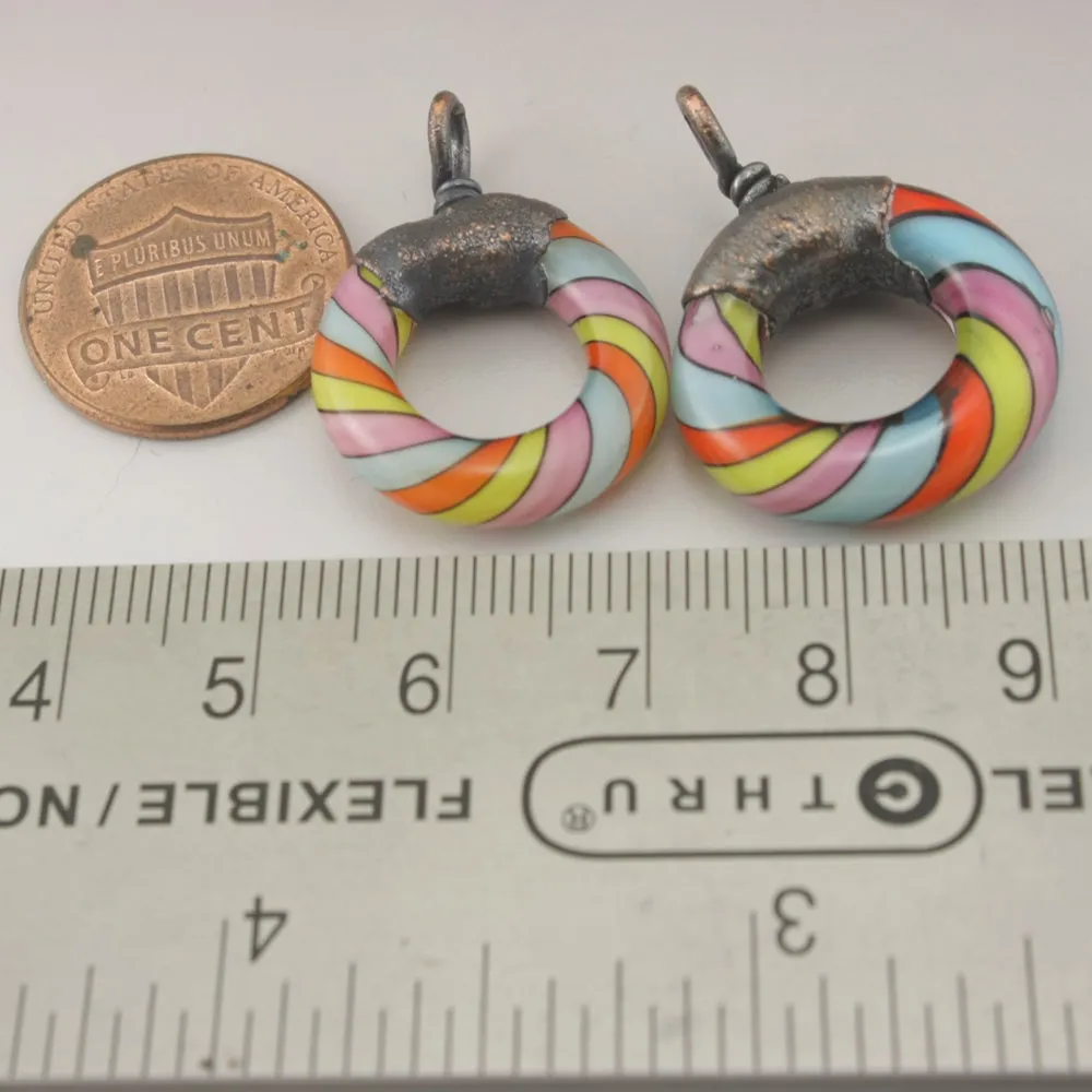 Blue, Green, Pink, Orange Twist Circle with Copper Electroforming