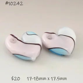 Blue Pink White and Black Twist Flat Heart Pair