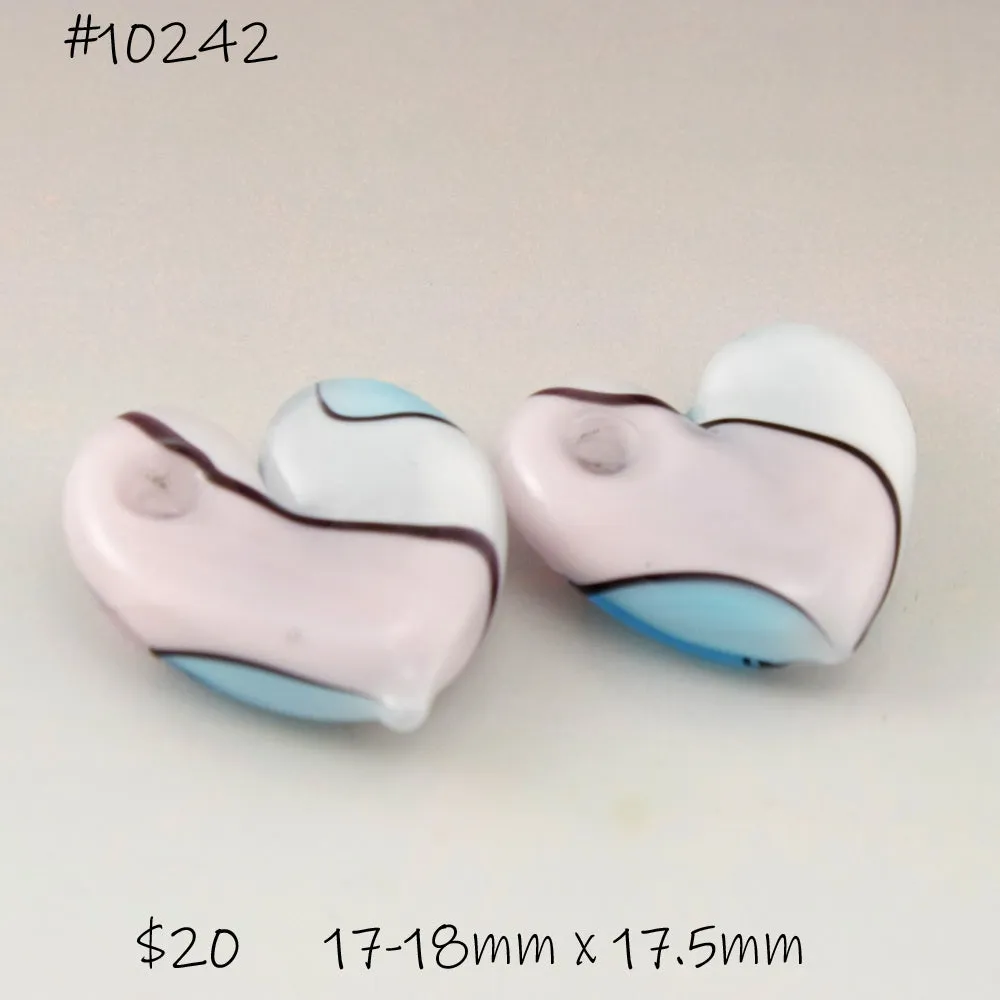 Blue Pink White and Black Twist Flat Heart Pair