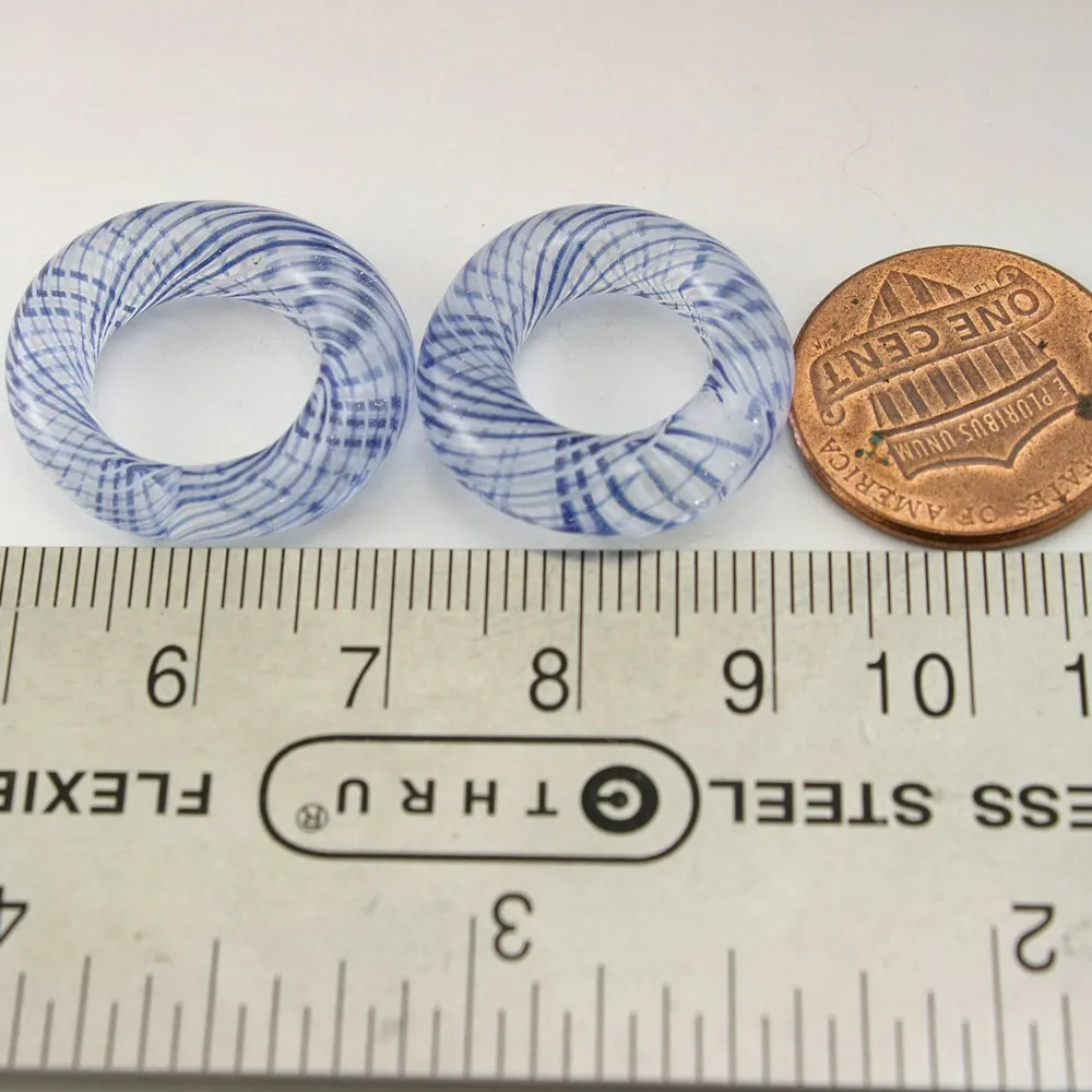 Blue Sparkle and White Pinstripes Helix Twist Circle Pair