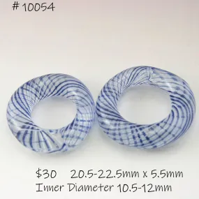 Blue Sparkle and White Pinstripes Helix Twist Circle Pair