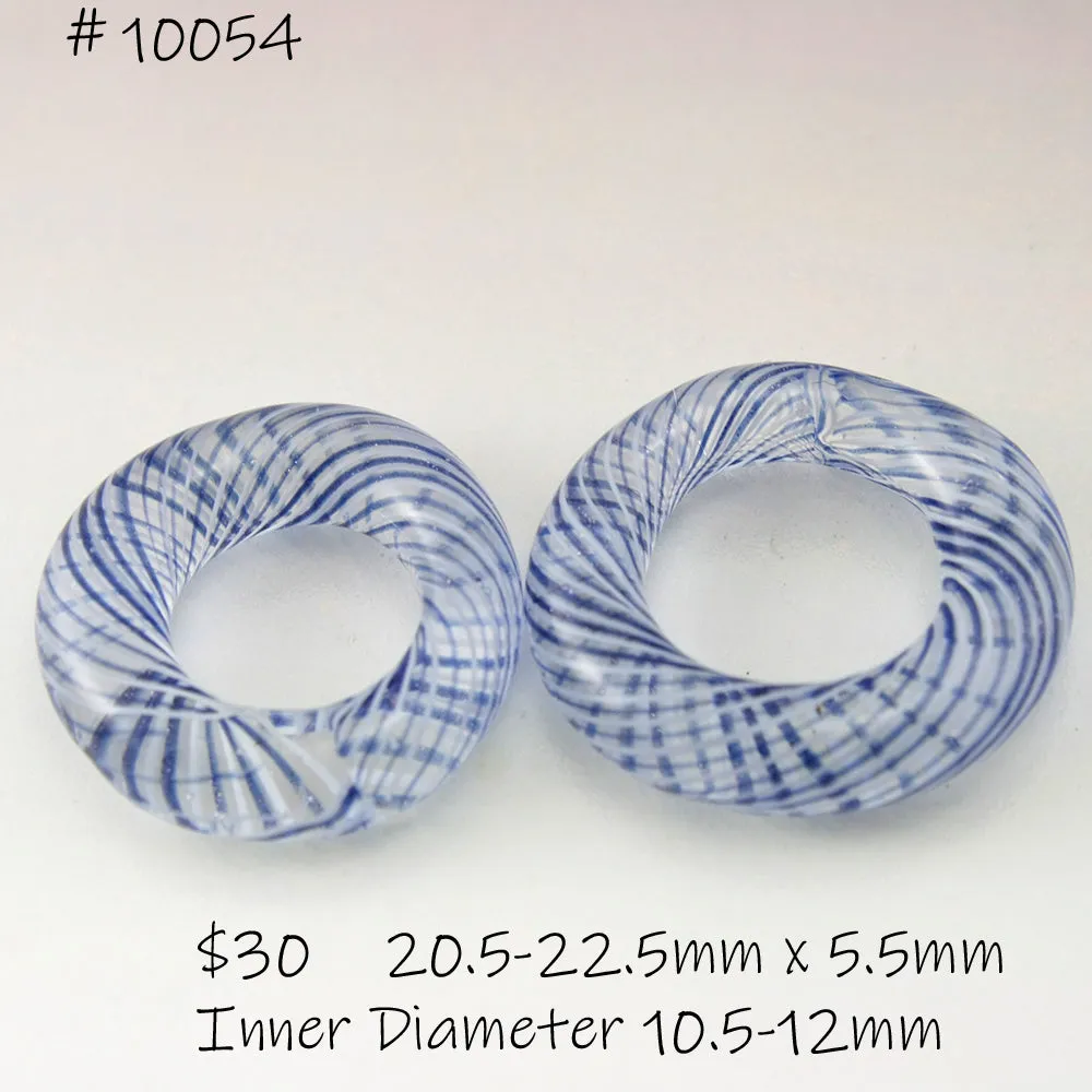 Blue Sparkle and White Pinstripes Helix Twist Circle Pair