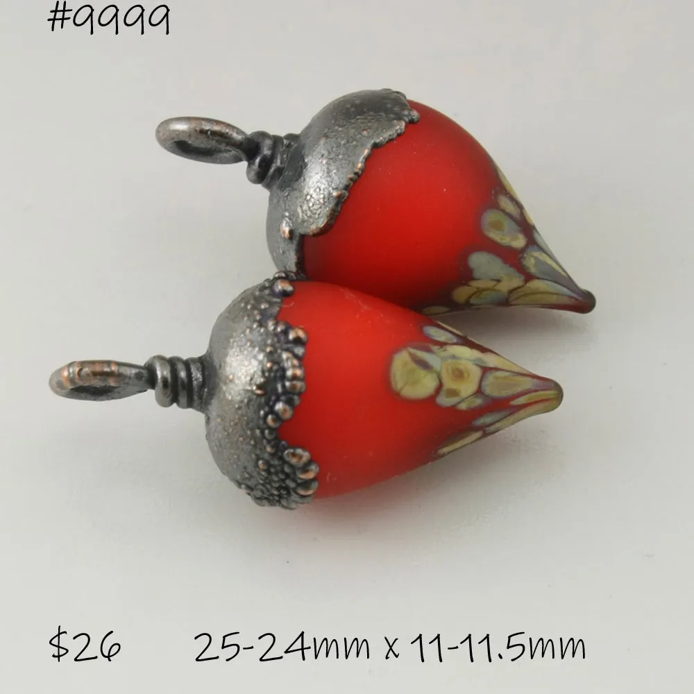 Bright Orange over White Etched Raku Drops with Copper Electroforming