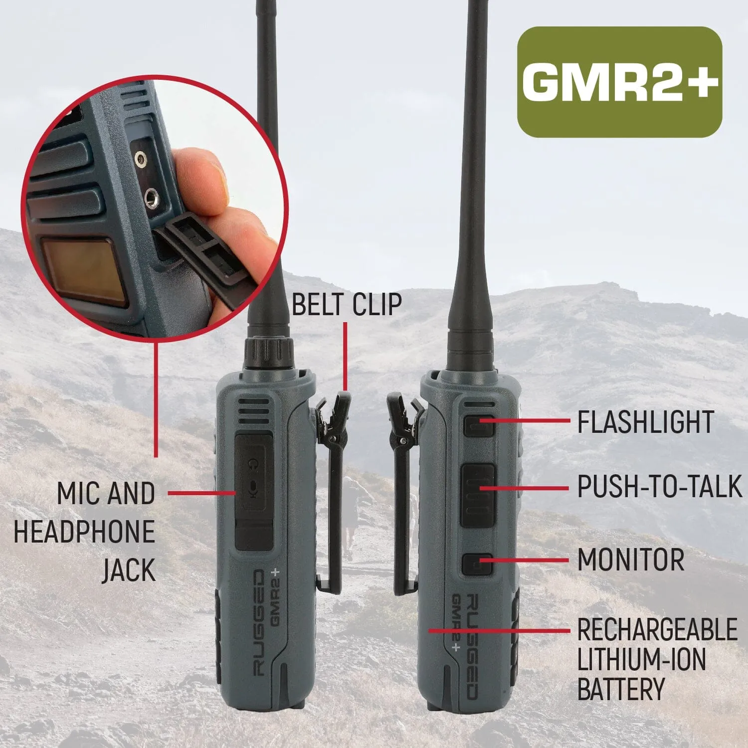 BUNDLE - Rugged GMR2 PLUS - GMRS / FRS Two Way Handheld Radio with Hand Mic