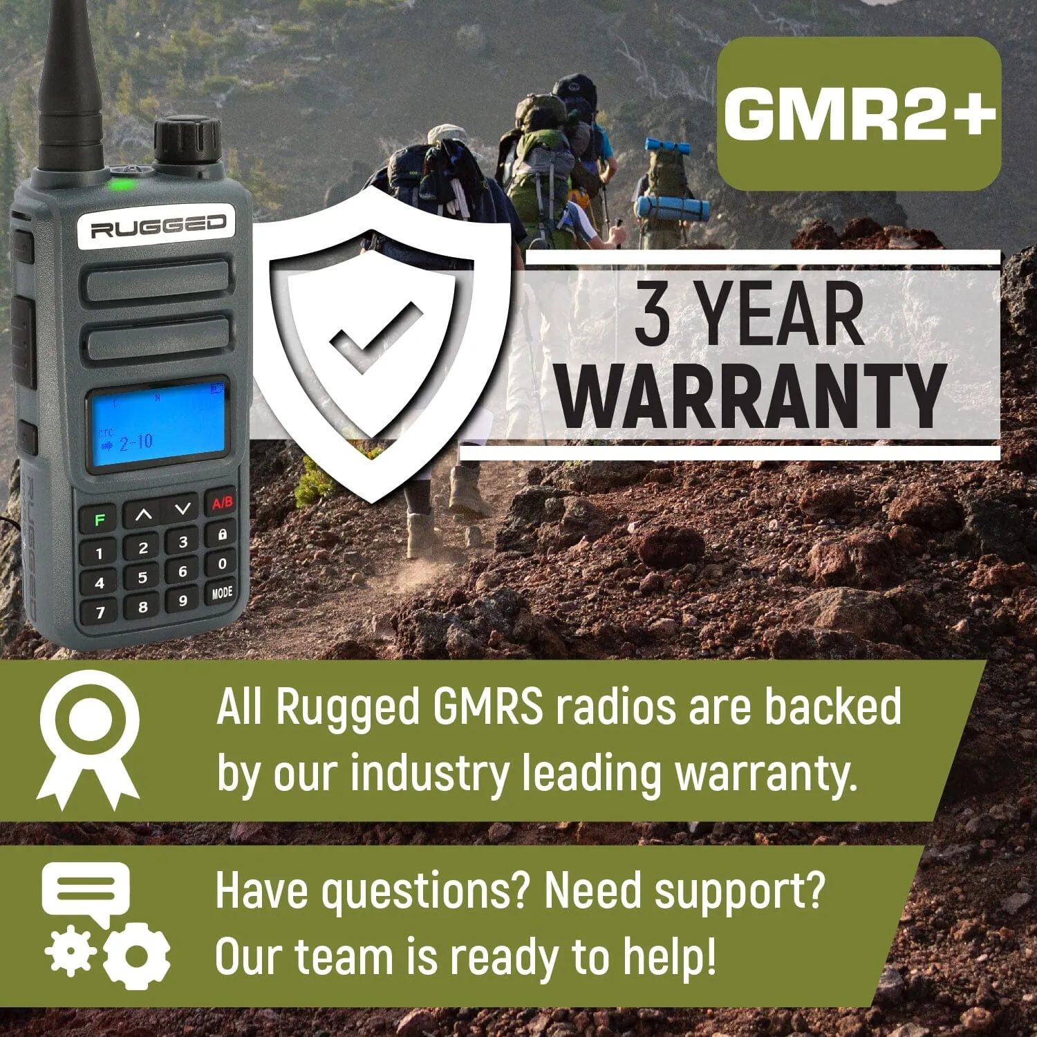 BUNDLE - Rugged GMR2 PLUS - GMRS / FRS Two Way Handheld Radio with Hand Mic
