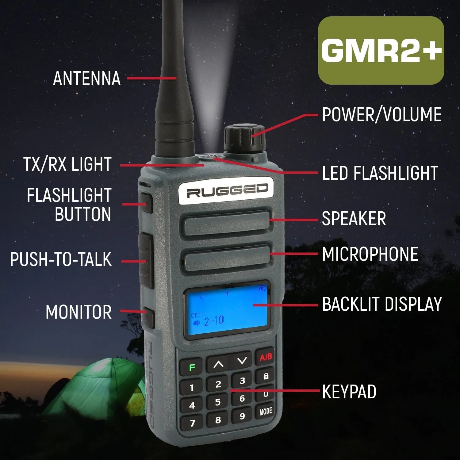 BUNDLE - Rugged GMR2 PLUS - GMRS / FRS Two Way Handheld Radio with Hand Mic