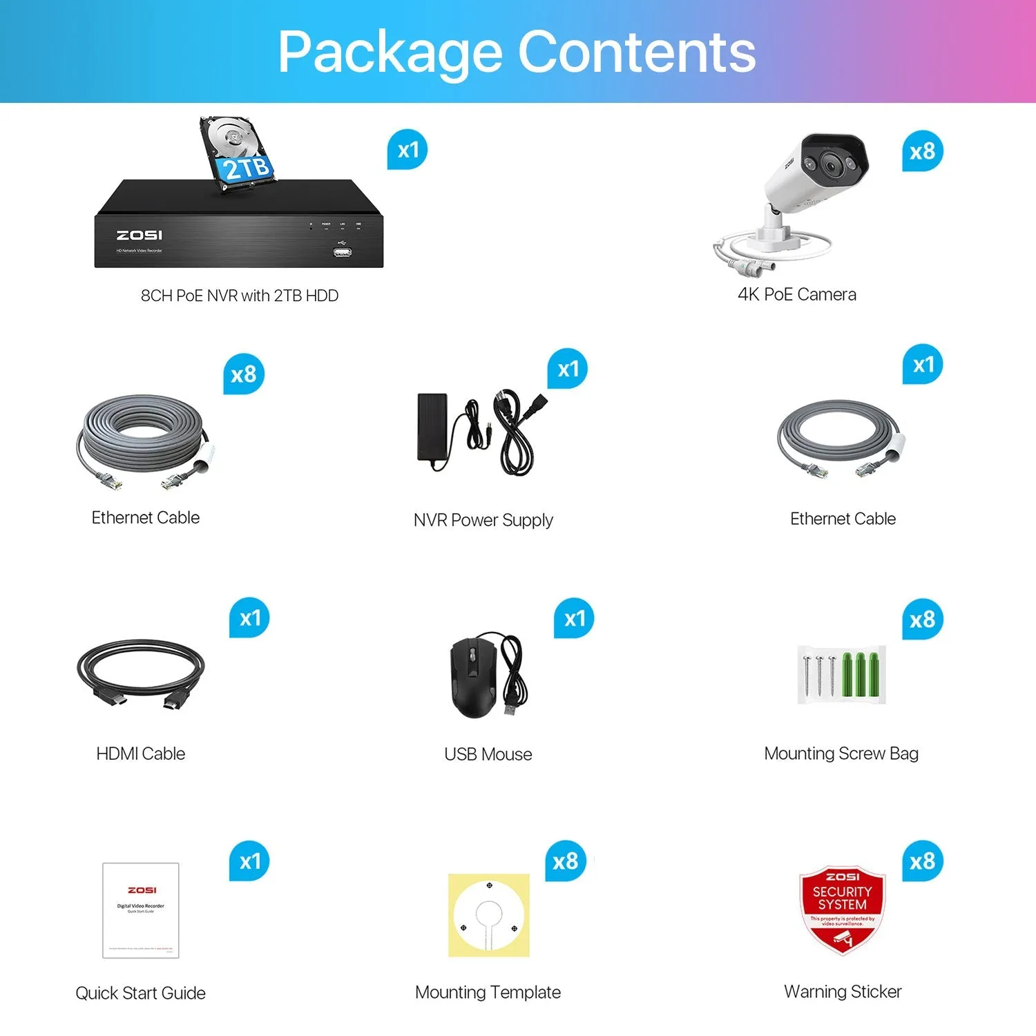 C182 4K 8 Channel Security System   Up to 8 Cameras   2TB Hard Drive
