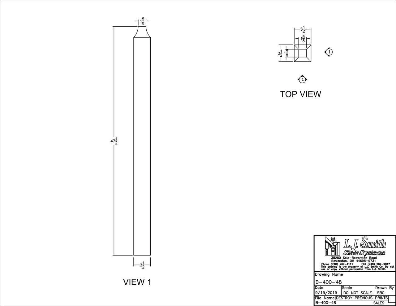 Cable or Tube System - Wood Newel - Level Blank Newel - B-400-48