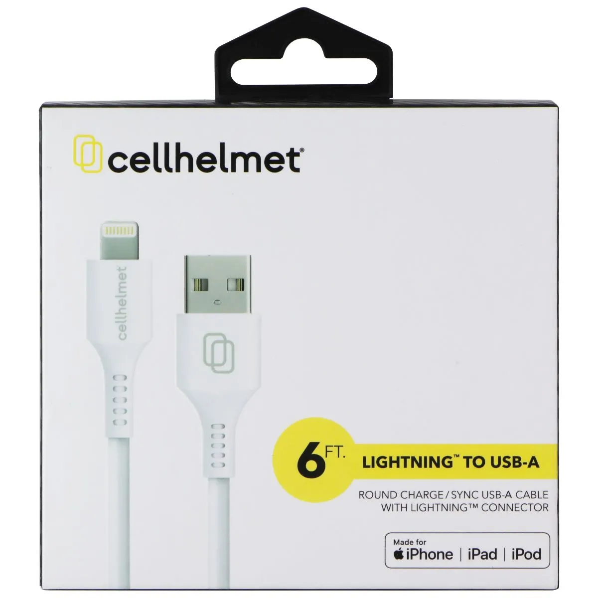 CellHelmet (6-Ft) USB-A to 8-Pin Lightning Round Charge/Sync Cable - White