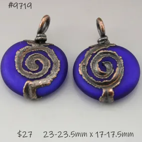 Cobalt Blue Etched Spiral Lentils with Copper Electroforming