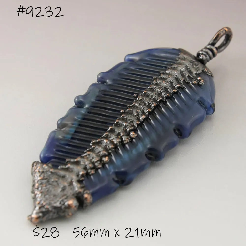 Dark Blue Encased Feather with Copper Electroforming Focal