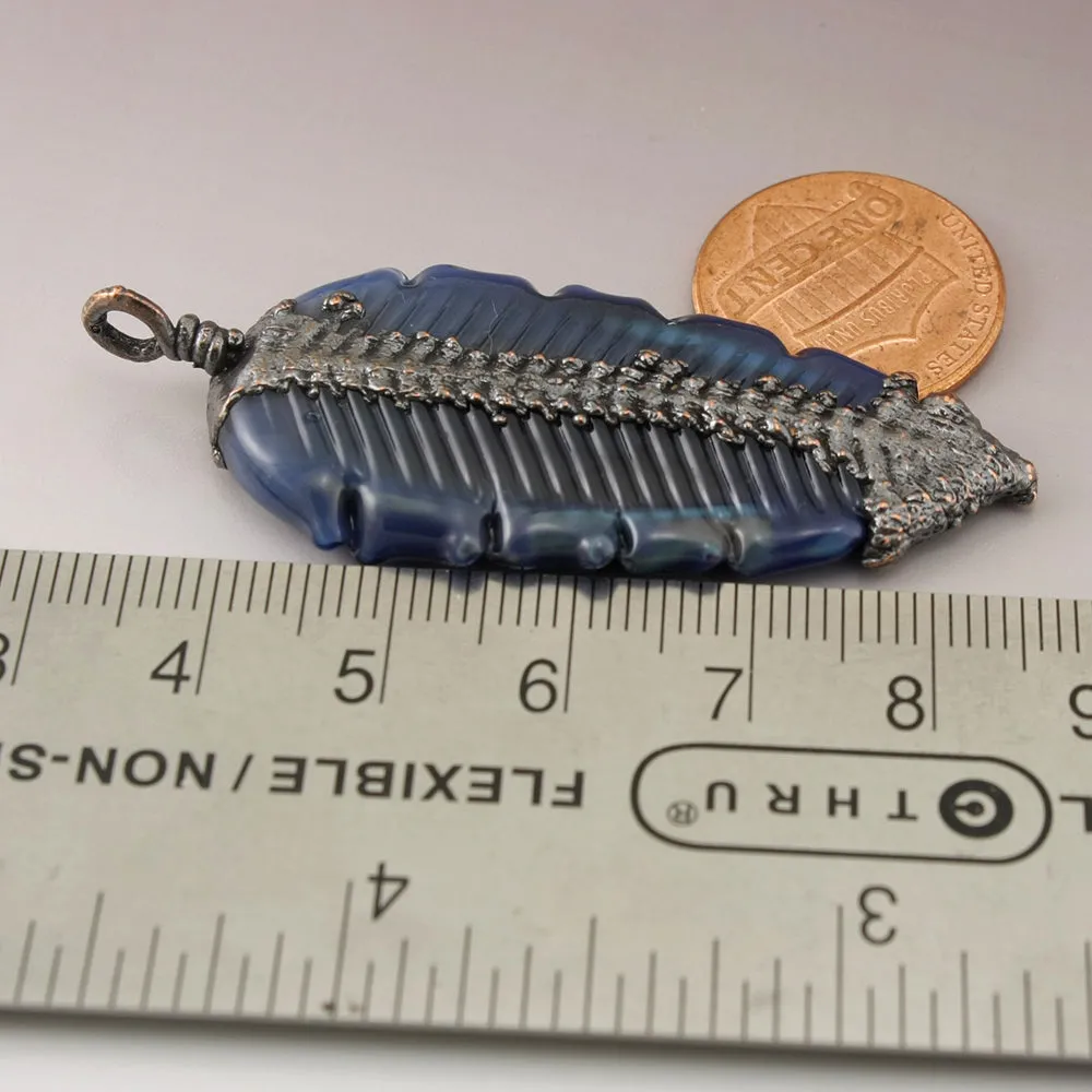 Dark Blue Encased Feather with Copper Electroforming Focal
