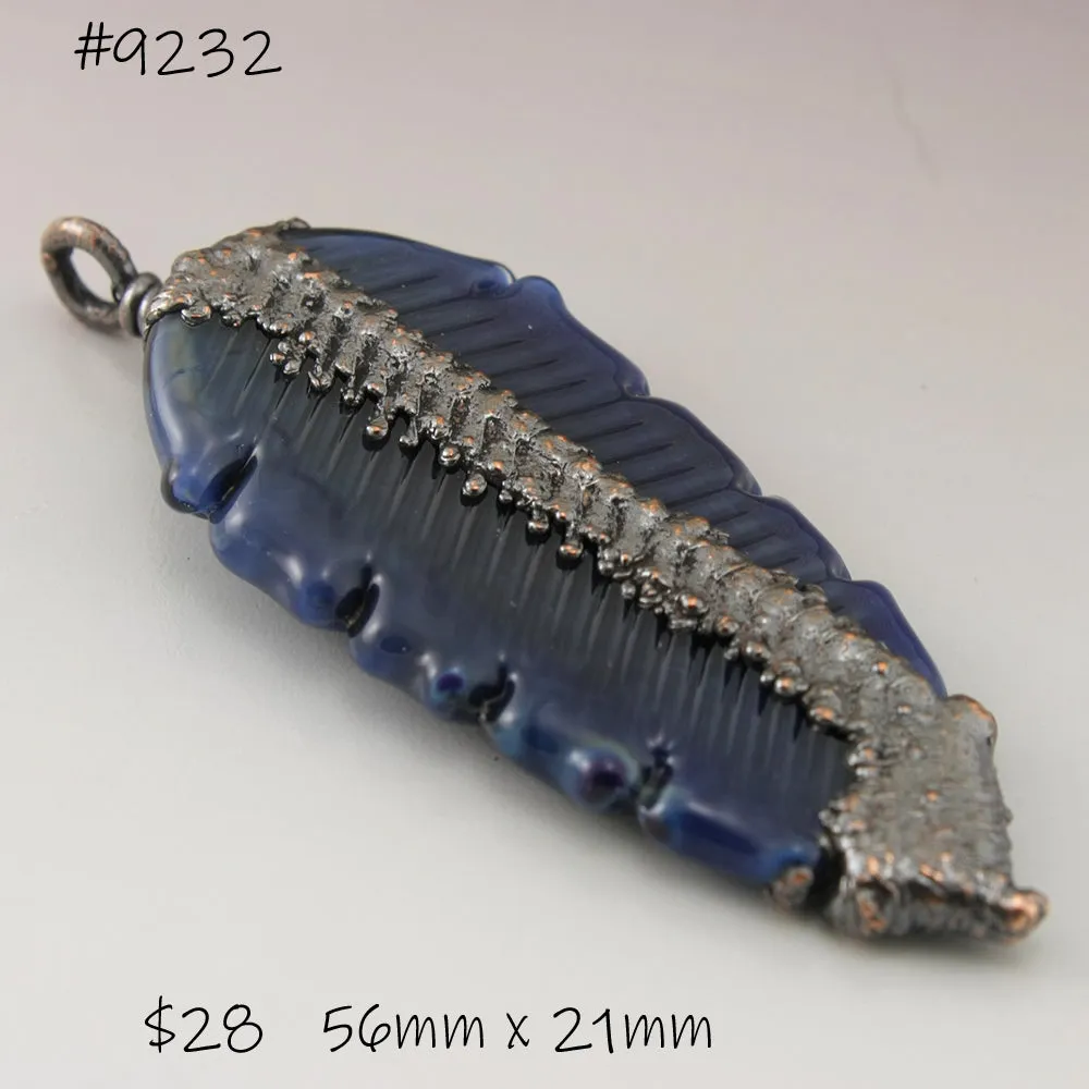 Dark Blue Encased Feather with Copper Electroforming Focal