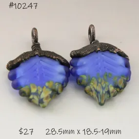 Dark Blue Etched Leaves with Raku and Copper Electroforming