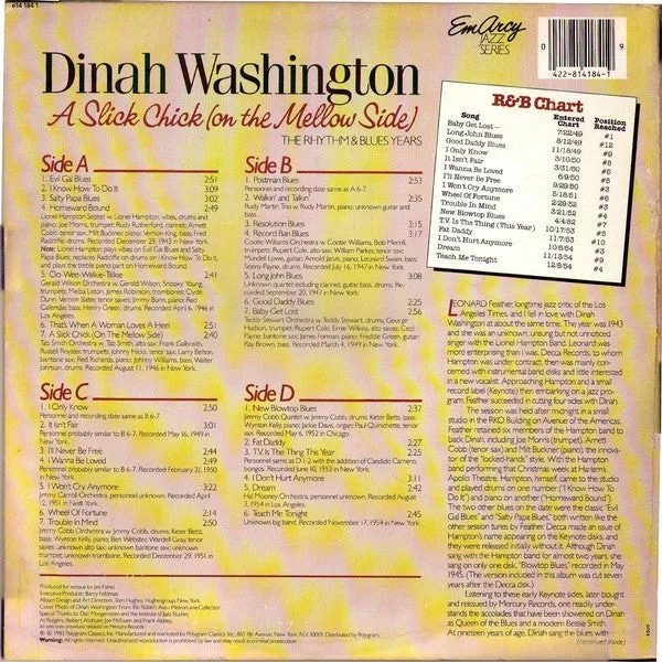 Dinah Washington - A Slick Chick (On The Mellow Side) - The Rhythm & Blues Years (2xLP, Comp) (NM or M-)