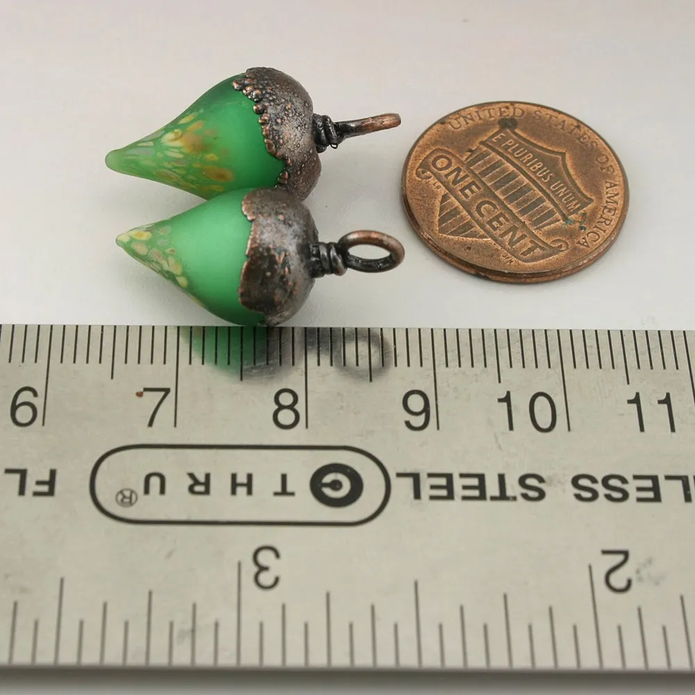 Emerald Green Etched Raku Drops with Copper Electroforming
