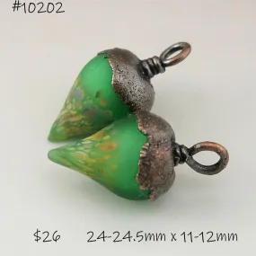 Emerald Green Etched Raku Drops with Copper Electroforming