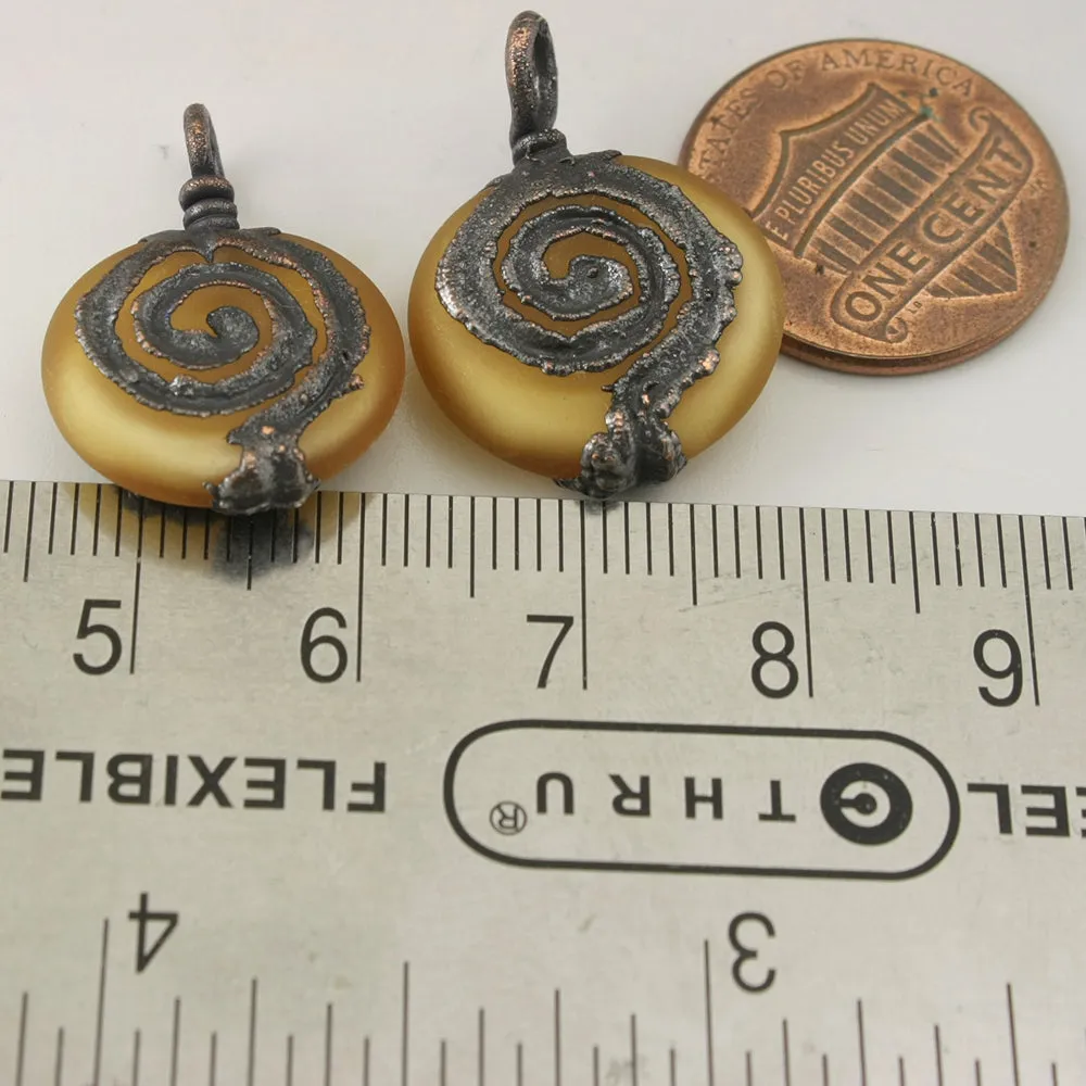 Etched Gold Topaz Lentils with Spiral Copper Electroforming