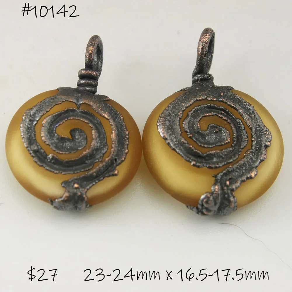 Etched Gold Topaz Lentils with Spiral Copper Electroforming