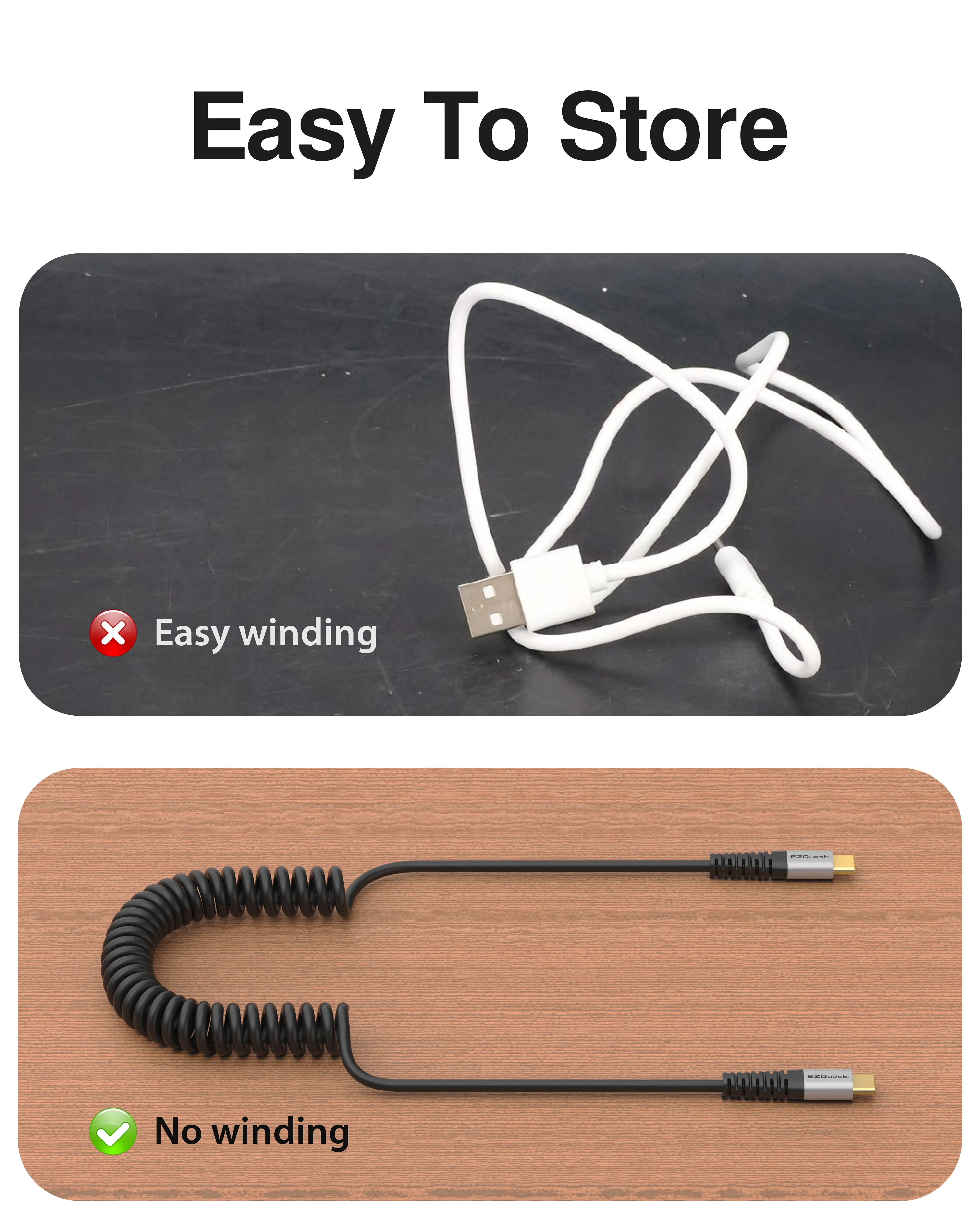 EZQuest Duraguard Coiled USB-C to USB-C Charge and Sync Cable 100W - 1.5 Meter - Black