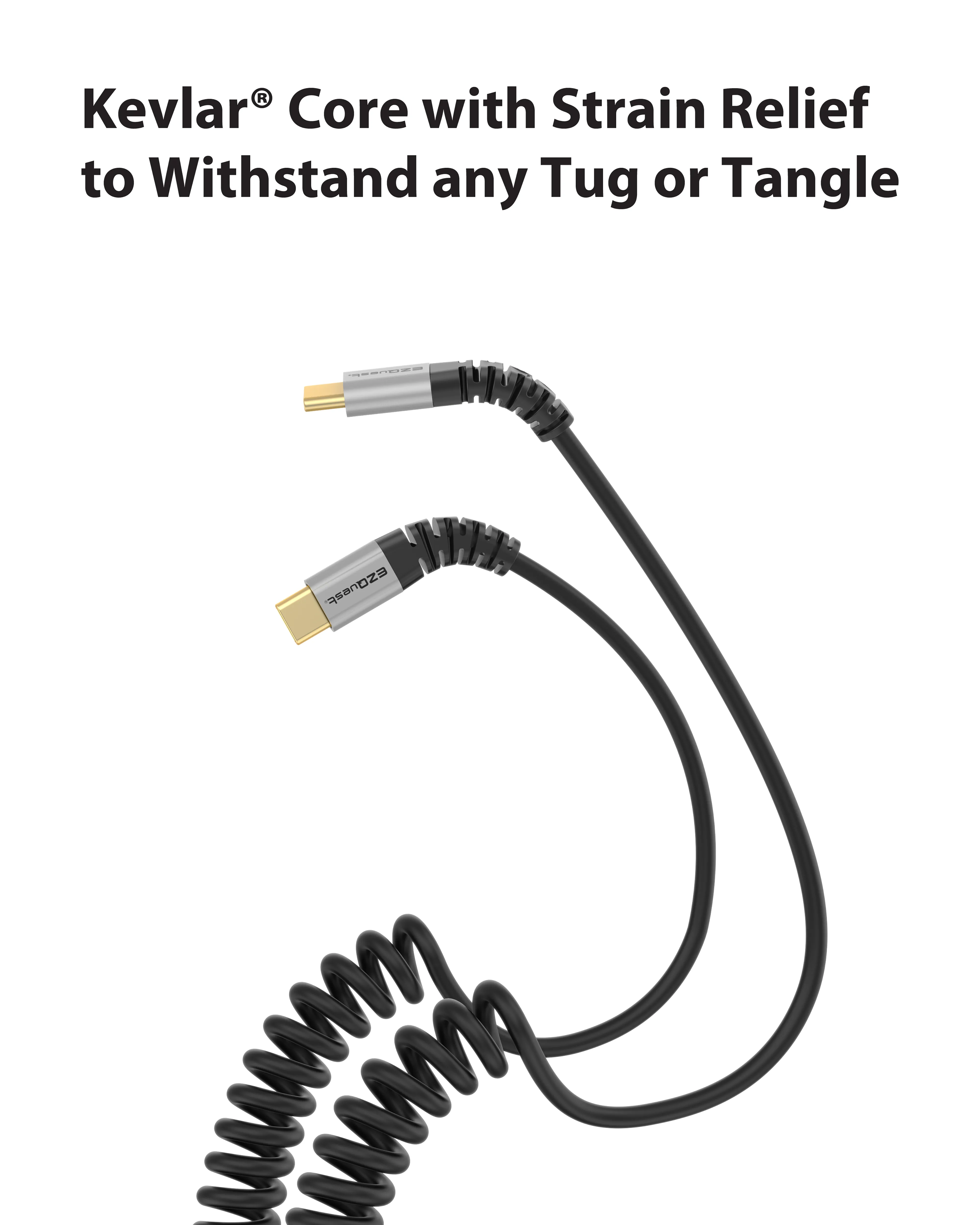 EZQuest Duraguard Coiled USB-C to USB-C Charge and Sync Cable 100W - 1.5 Meter - Black