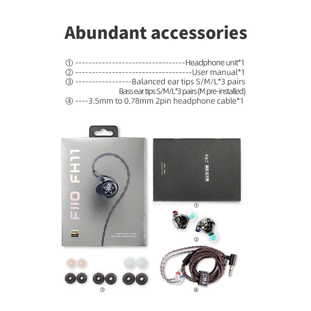 FiiO FH11 1DD   1BA Hybrid In-Ear Monitors Earphone