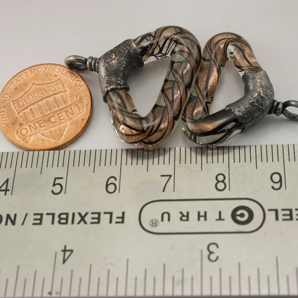 Goldstone Aventurine Black Pinstripes Helix Twist Triangles with Copper Electroforming