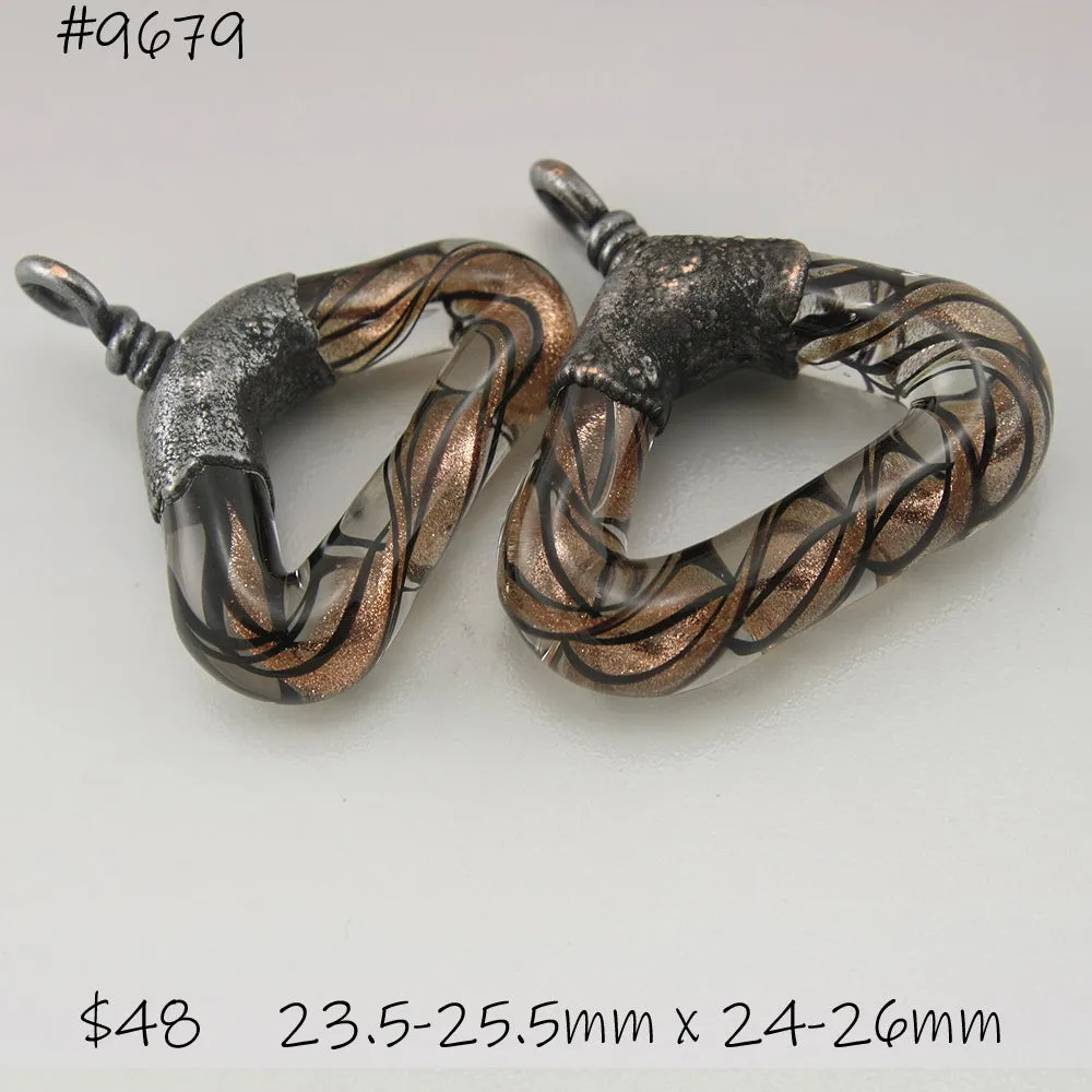 Goldstone Aventurine Black Pinstripes Helix Twist Triangles with Copper Electroforming