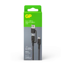 GP 1.5 metre 2-in-1 USB-C / USB-A to USB-C 240W Charge & Sync Cable CCBV