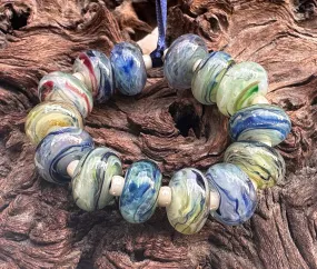 Green Blue Swirls Lampwork Beads Set SRA
