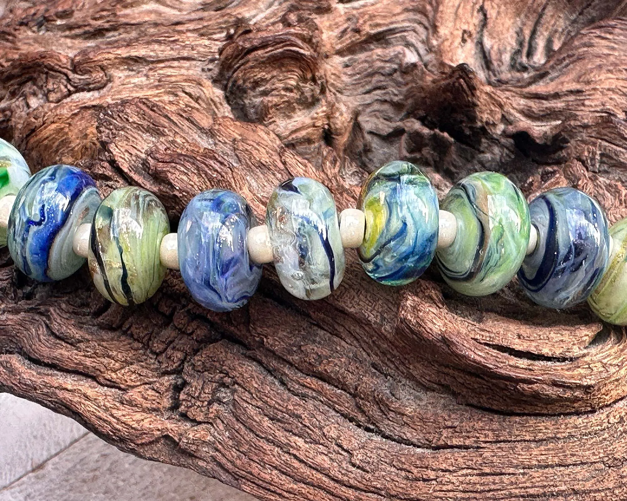 Green Blue Swirls Lampwork Beads Set SRA