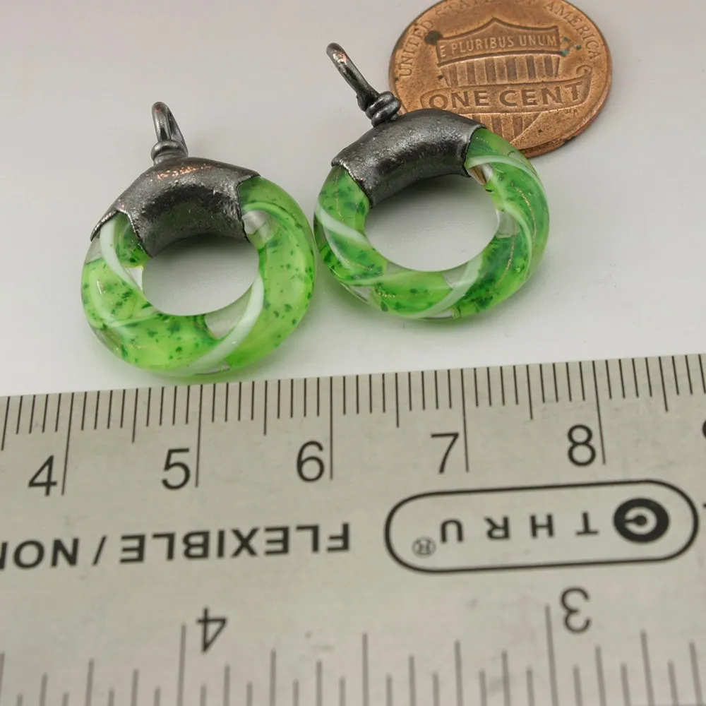 Green Confeti Goldstone Pinstripes Twist Circle with Copper Electroforming
