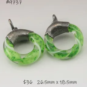 Green Confeti Goldstone Pinstripes Twist Circle with Copper Electroforming