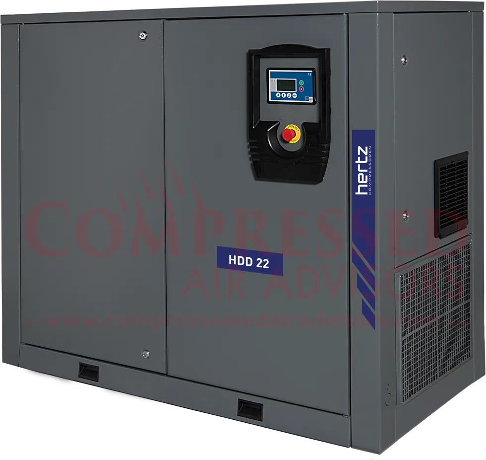 Hertz Kompressoren - HDD22 - 30hp Fixed Speed Direct Drive Rotary Screw Air Compressor, 134.2 CFM @ 125 PSI, 230V/460V/3Ph, 10 Year Warranty Available
