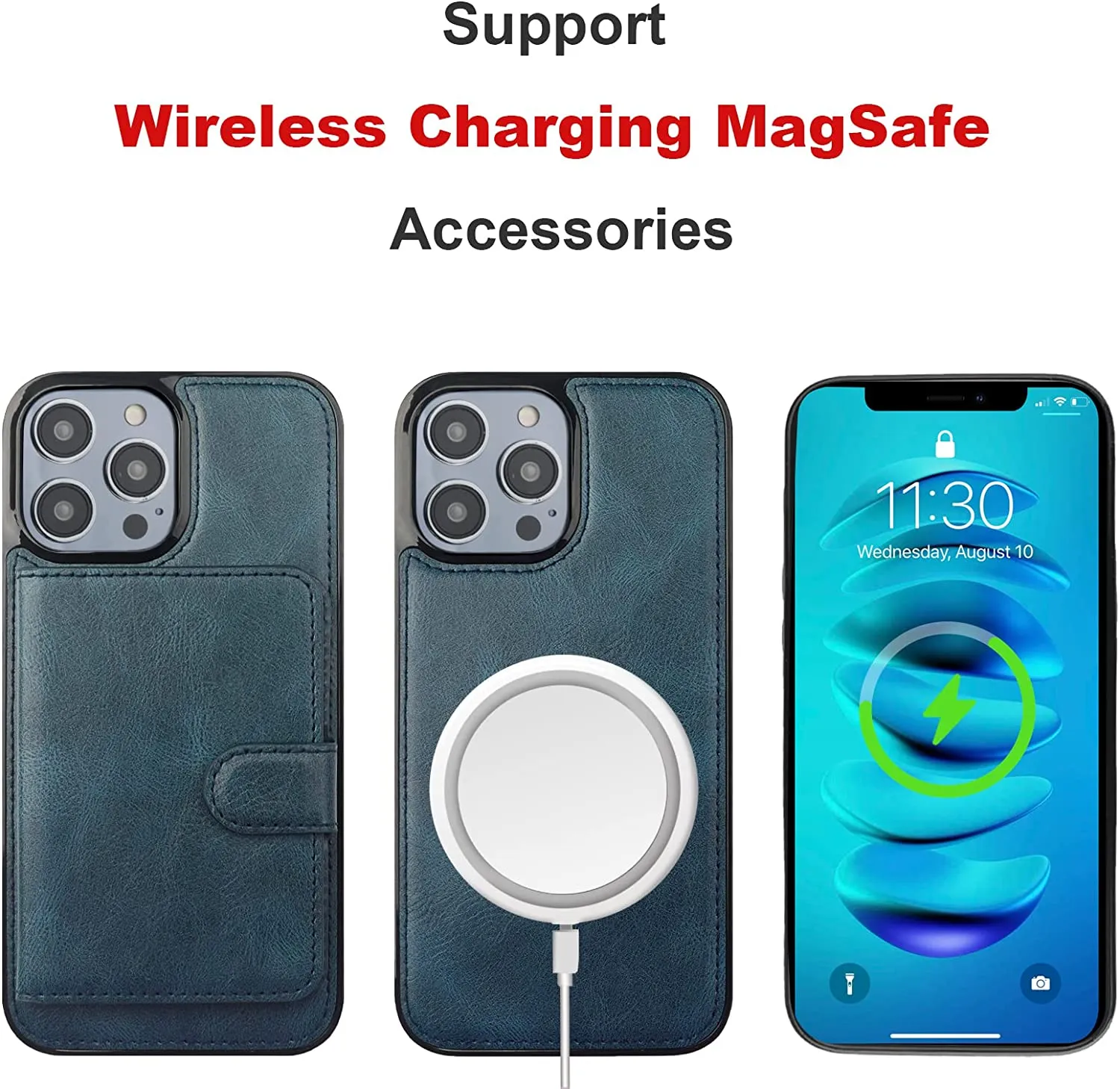iPhone 14 Pro Max Compatible Holder Kickstand Wireless Charging 6.7 Inch Blue