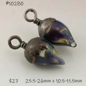 Ivory Blue Purple Luster Drops with Copper Electroforming