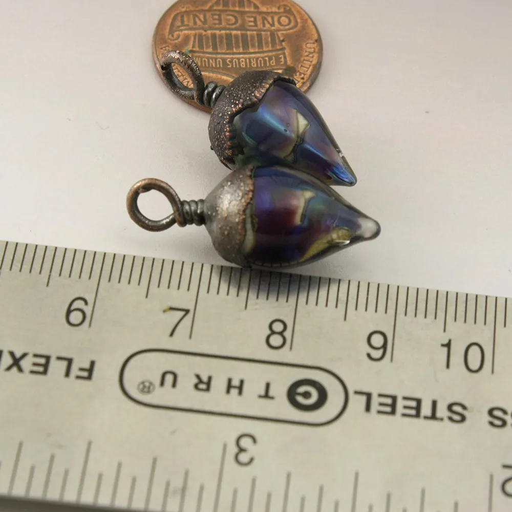 Ivory Blue Purple Luster Drops with Copper Electroforming