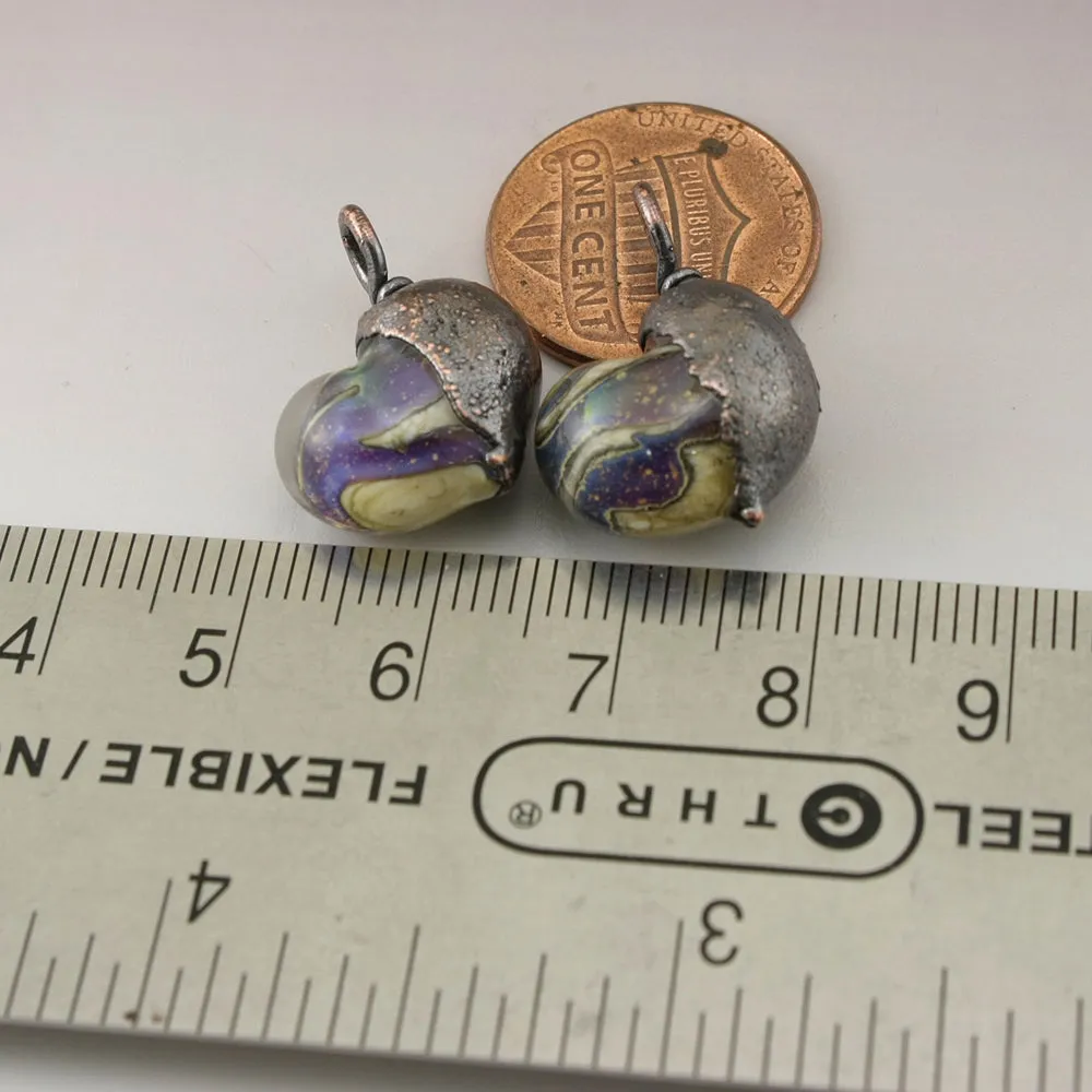 Ivory Purple Speckled Hearts with Copper Electroforming