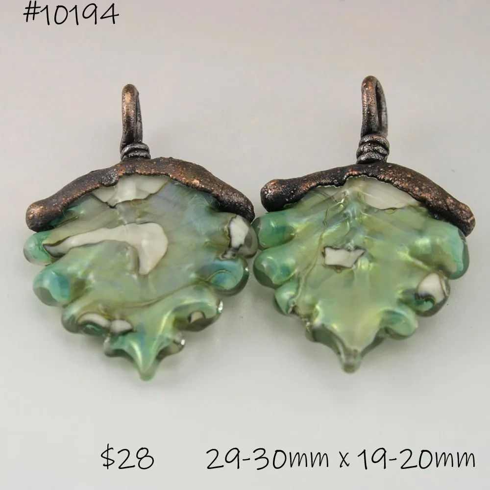Ivory Sea Green Luster Leaves with Copper Electroforming