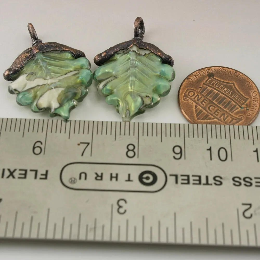 Ivory Sea Green Luster Leaves with Copper Electroforming