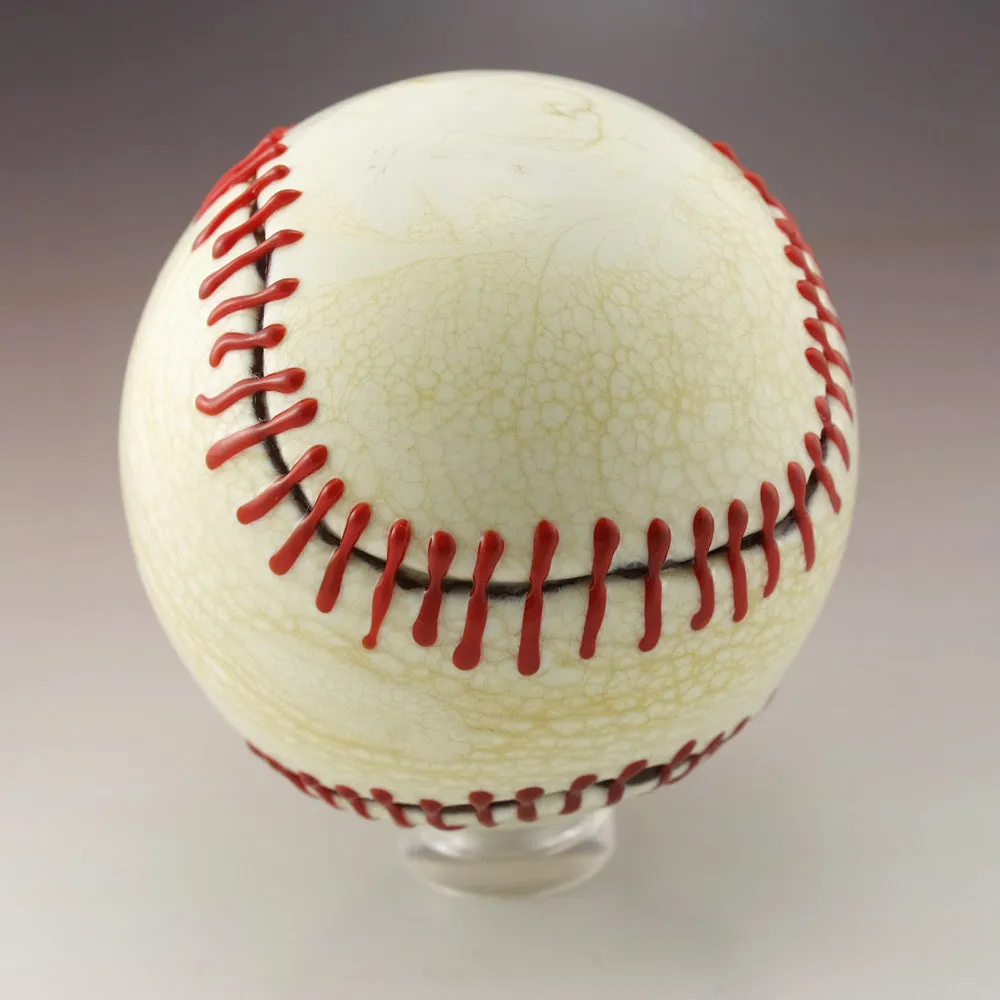 Jumbo Etched Baseball Marble in Ivory and Red