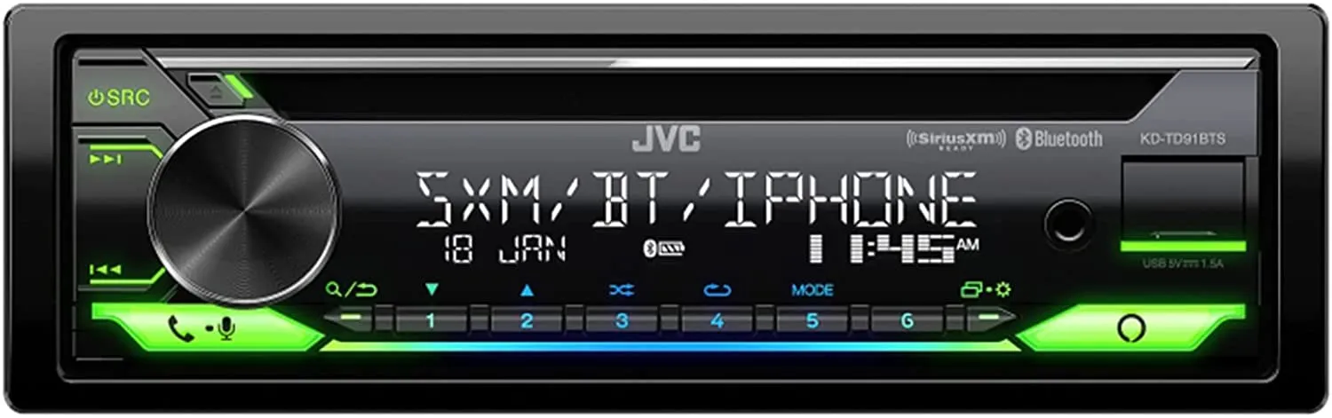 JVC KD-TD91BTS Single Din In-Dash Digital AM/FM/CD/BT/USB Receiver with Alexa & Spotify