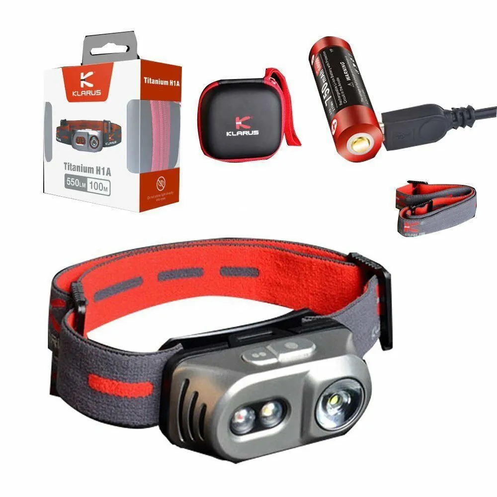 Klarus H1A Rechargeable Headlamp (Titanium) - 550Lm - Battery Included